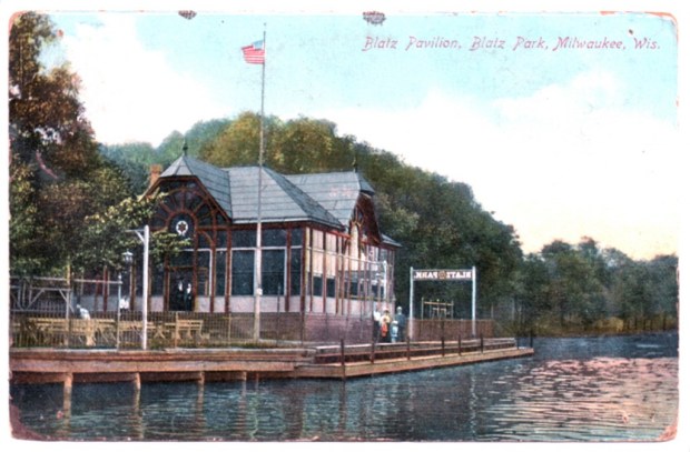 A postcard view of the riverside pavilion at Blatz Park, as it appeared in the early 1900s. Carl Swanson collection